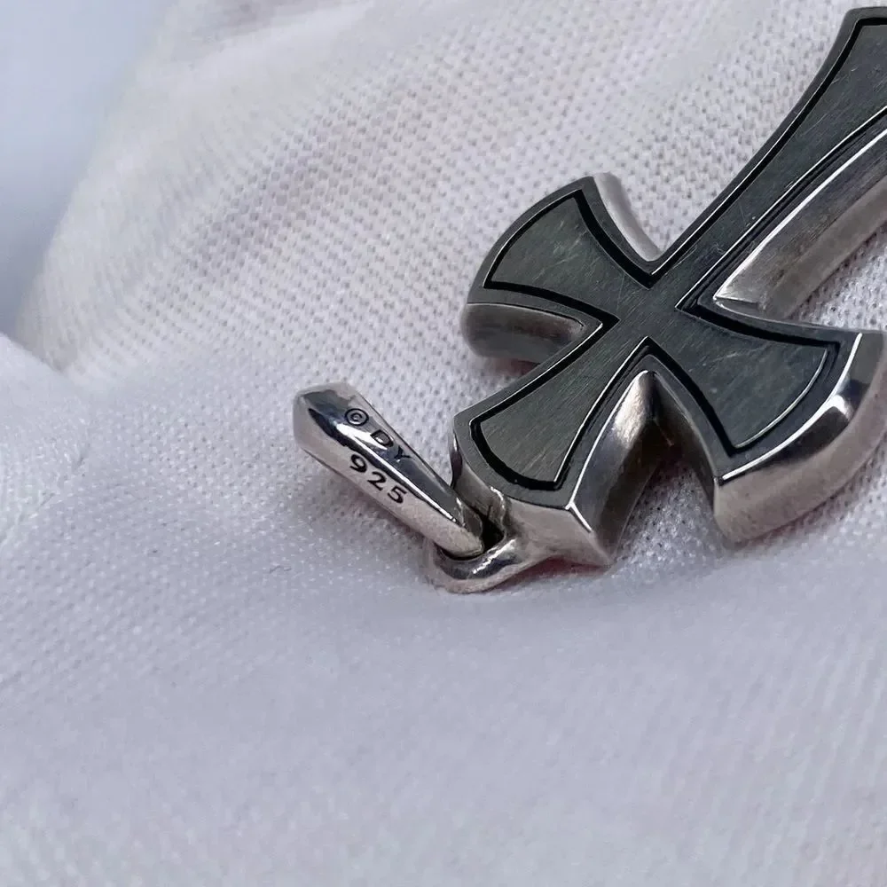 David Yurman Knife-Edge Cross Pendant Sterling Silver with Pave Black Diamonds